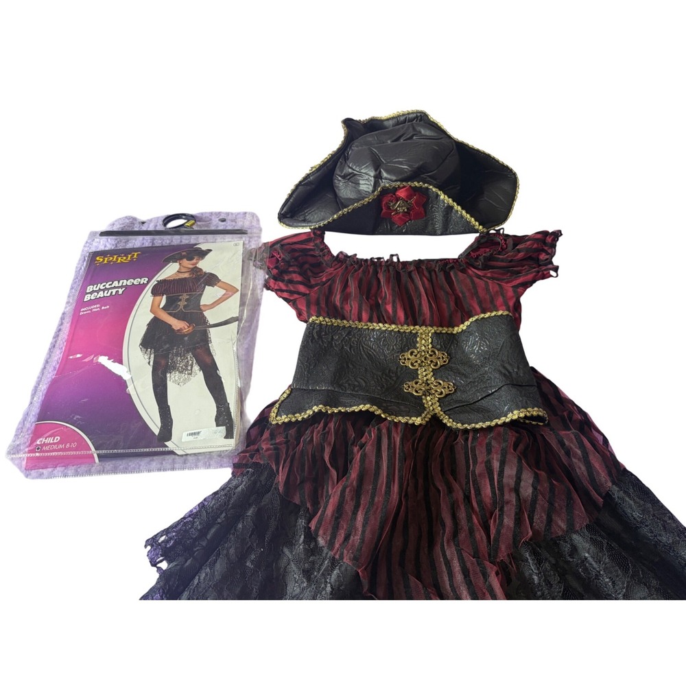 Spirit Halloween Buccaneer Beauty Pirate Costume Kids Medium 8-10 Dress Hat Belt - Picture 4 of 4
